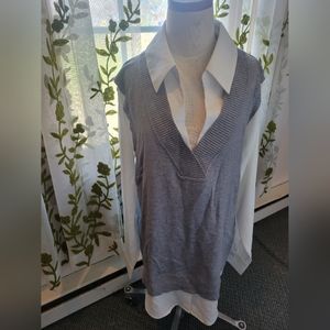 Milano sweater vest with collared shirt grey white Medium